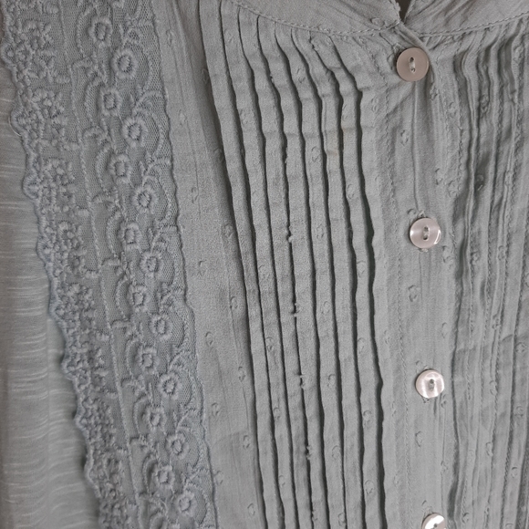 Logo Lavish Shirt Blouse Swiss Dot Green Embroidered Buttoned Women's Size S - Picture 2 of 14